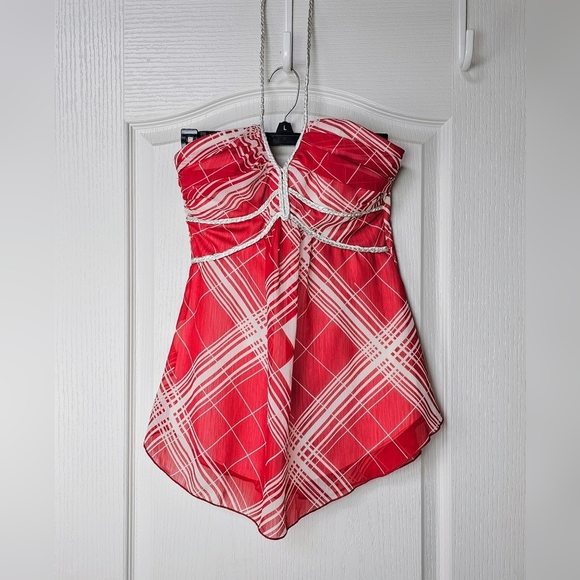 Studio Y Women's Red & White Chiffon Layered Halter Top, Adjustable Strap, SMALL - Picture 7 of 11